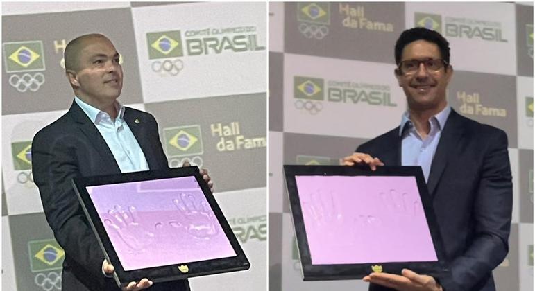 Medalhistas olímpicos, Gustavo Borges e Rogério Sampaio cravam as mãos no Hall da Fama do COB