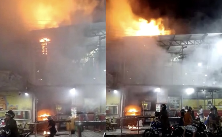 Urgente: lanchonete pega fogo e deixa clientes em pânico no Novo Israel; veja vídeo