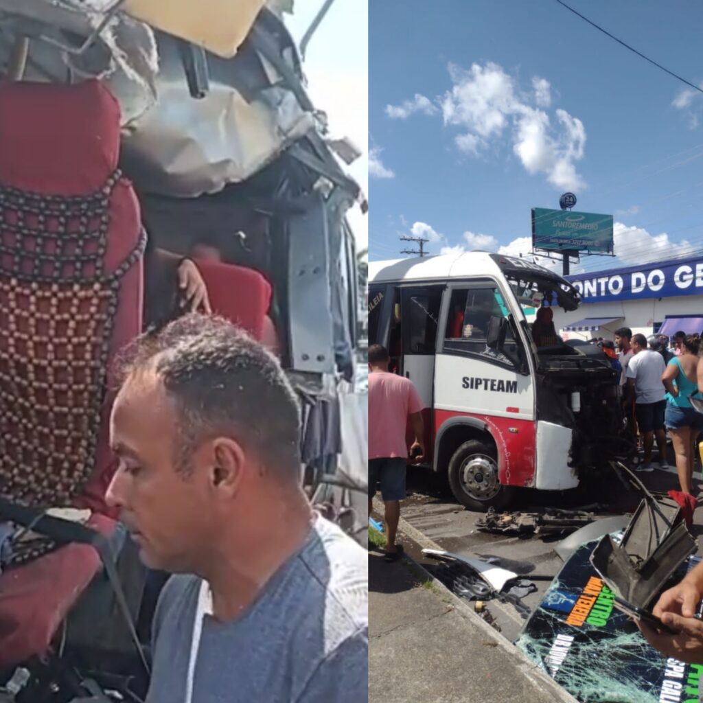 Acidente entre ônibus e micro-ônibus deixa passageiros feridos em Manaus