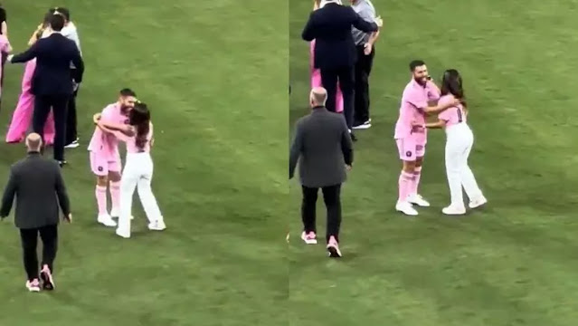 VÍDEO: Mulher de Messi confunde marido em comemoração e quase beija colega de time
