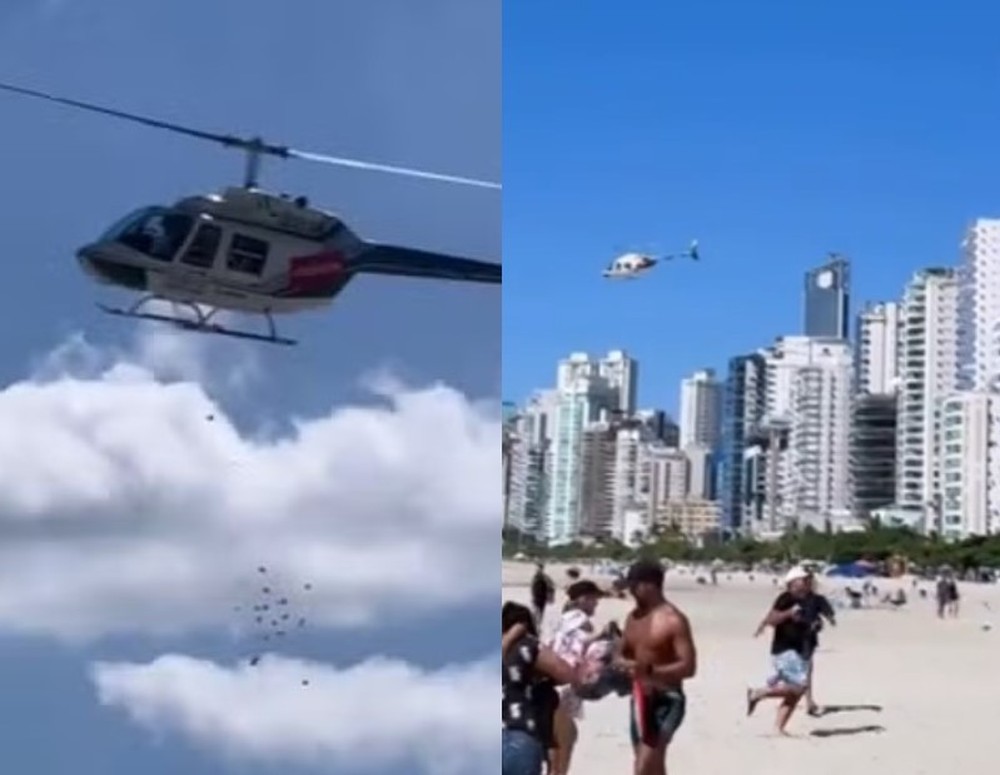 FAB investiga voo de helicóptero que fez ‘chover’ dinheiro em Balneário Camboriú;
